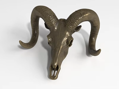 Unique Ram Skull Sculpture With Curved Horns Metal Art Decorative Ornament 3d model