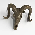 Unique Ram Skull Sculpture With Curved Horns Metal Art Decorative Ornament
