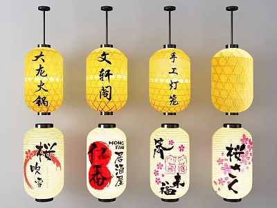 Traditional Chinese Lanterns With Calligraphy Floral Patterns And Yellow White Designs 3d model