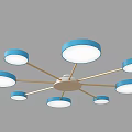 Modern Multi Arm Chandeliers With Round Colored Lampshades In White Blue Green Tones