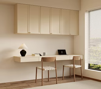 Modern Cream Style Desk and Chair 3d model