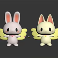 Cute White Rabbit And Cat Shaped Plush Dolls With Yellow Wings And Red Bow