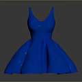 Stylish Blue V Neck Belted Waist Flared Skirt Party Dress