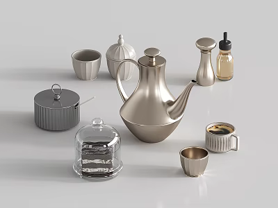 Tea set stainless steel kettle cup coffee pot food 3d model