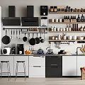 Modern Kitchen Interior With Black White Cabinets Island Counter And Kitchen Appliances