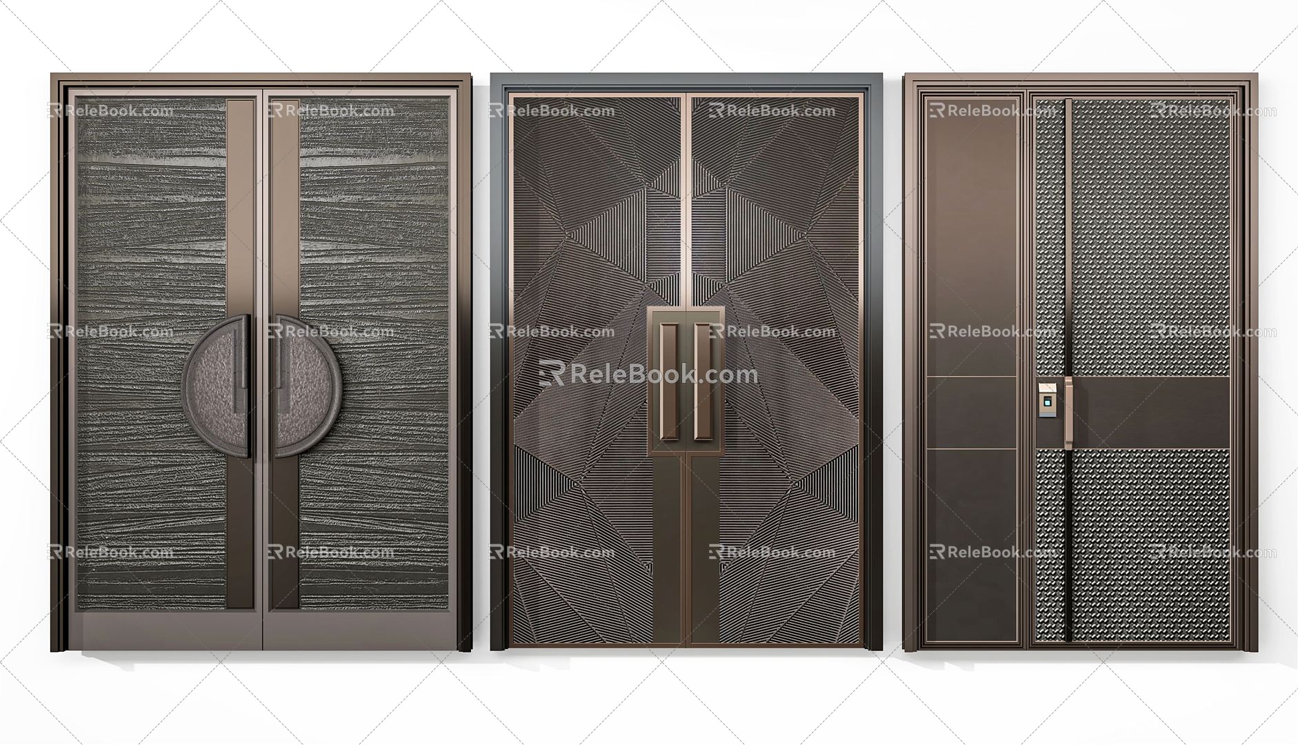 New Chinese style double door copper door 3d model