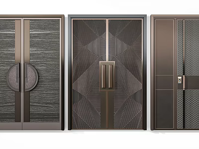 Double Doors Modern Contemporary Design With Textured Metal Panels Stylish Handles And Geometric Patterns 3d model