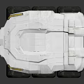 White Futuristic Vehicle Model With Six Wheels Yellow Rims And Angular Design