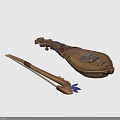 Vintage Wooden String Instruments With Decorative Metal Parts And Blue Accents