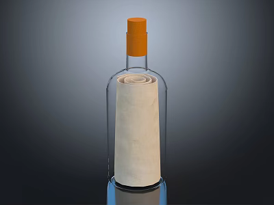 Standing Transparent Glass Bottle With Orange Cap And Rolled Paper Inside 3d model