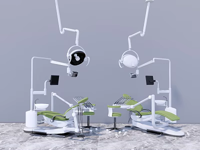 Professional Modern Medical Equipment With Dental Chairs And Surgical Lights 3d model