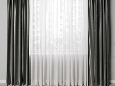 Elegant Dark Curtains With White Sheer Panels For Window Light Filtering 3d model