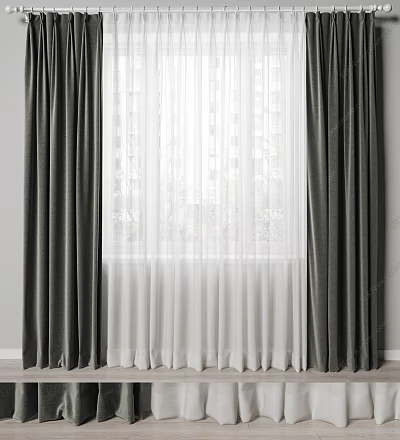 Elegant Dark Curtains With White Sheer Panels For Window Light Filtering 3d model