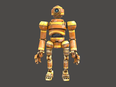 Orange Metallic Humanoid Robot With Mechanical Joints And Round Head Design 3d model