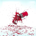 Red Sauce Jar Splashing Liquid On Light Blue Surface With Spilled Drops 3d model