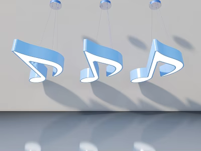 Modern Hinged Door Design With Blue Musical Note Pendants And Gray Walls 3d model