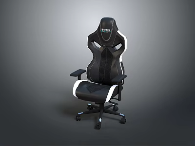Ergonomic Black White Gaming Chair With Adjustable Armrests And Reclining Backrest 3d model