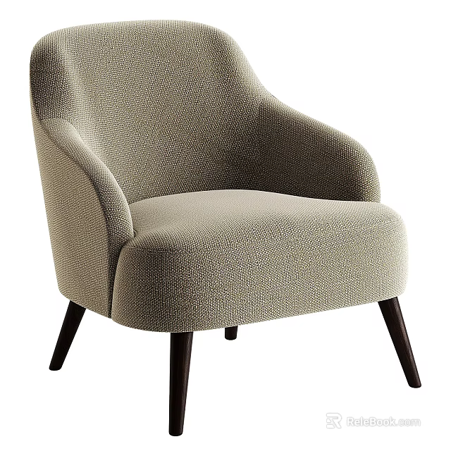 Light Beige Textured Fabric Accent Chair With Curved Arms And Dark Wooden Legs 3d model 