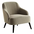 Light Beige Textured Fabric Accent Chair With Curved Arms And Dark Wooden Legs