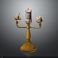 Cartoon Style Candelabra Featuring Anthropomorphic Face Three Candles Golden Stand And Decorative Details