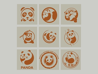 Panda round cartoon icon silhouette decorative ornaments 3d model