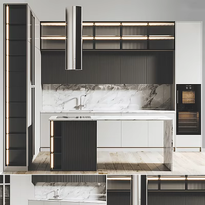 Elegant Modern Kitchen Interior With Marble Countertop Island And Stylish Cabinets 3d model