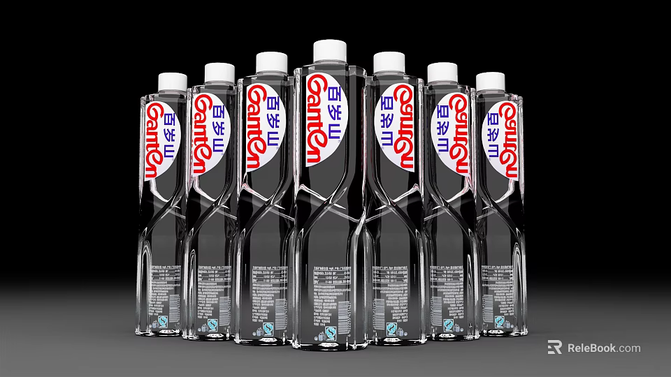 C'estbon Mineral Water In Transparent Bottles Arranged Neatly In A Row 3d model 