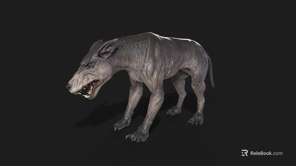 Fierce Scary Monster 3D Model With Rough Skin Sharp Teeth Aggressive Pose Dark Background 3d model 