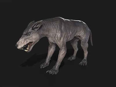 Fierce Scary Monster 3D Model With Rough Skin Sharp Teeth Aggressive Pose Dark Background 3d model