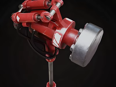 Red Industrial Equipment Featuring Mechanical Structure Joints Metal Parts And Silver Circular Component 3d model