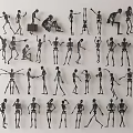 Modern Black Silhouette Skeleton Wall Decor With Various Poses Arranged Artistically
