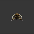 Orange And Black Beetle With Large White Curved Horns On Dark Background