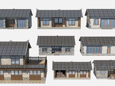 Traditional Chinese Ancient Architecture With Tile Roofs Wooden Windows And Stone Structures 3d model