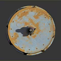 Round Rusty Metal Flange Industrial Hardware Tool With Blue Yellow Color And Top Part
