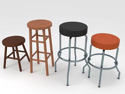 Assorted Stylish Stools With Wooden And Upholstered Seats And Metal Legs 3d model