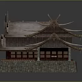 Ancient Traditional Architecture With Overhanging Eaves Wooden Structure And Stone Base