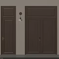 Dark Brown Wooden Double Doors With Single Door Wall Lamp And Potted Plant