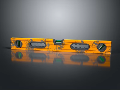 Yellow Spirit Level Hand Tool With Bubble Vials And Worn Surface For Construction 3d model