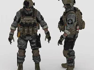 Military Soldiers In Tactical Gear With Camouflage Uniform And Backpack Equipment 3d model