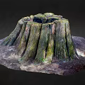 Natural Wood Stone Tree Stump With Mossy Texture And Rough Surface 3d model