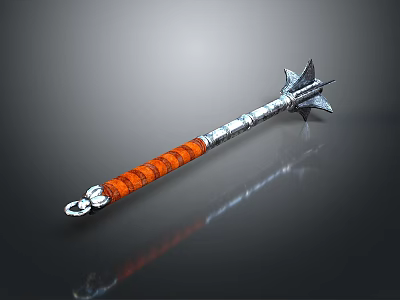 Medieval Spiked Mace Weapon With Orange Striped Handle And Silver Metal Shaft 3d model