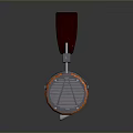 Modern Computer Headphones With Red Leather Headband And Orange Ear Cushions
