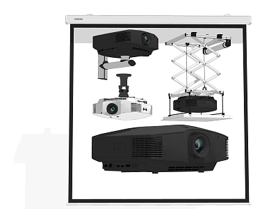Different Projector Models And Surveillance Systems With Mounting Brackets And Stands 3d model