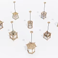 Various Wooden Pendant Lights With Different Natural Design Structures On 3d model
