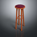 Wooden Bar Stool with Red Padded Seat and Simple Four Legs Design Structure