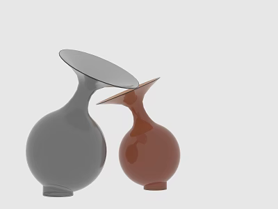 Modern Decorative Ornament Set Featuring Gray And Brown Vase Shaped Sculptures 3d model