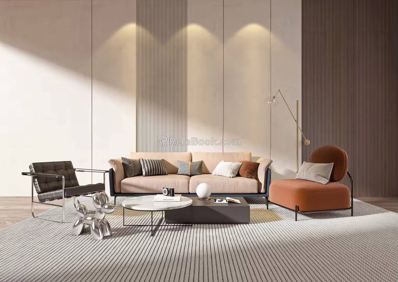 Modern Sofa Coffee Table Combination Double Leather Sofa 3d model