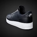 Nike Air Force 1 Black Leather Sneakers With White Sole And Gray Laces