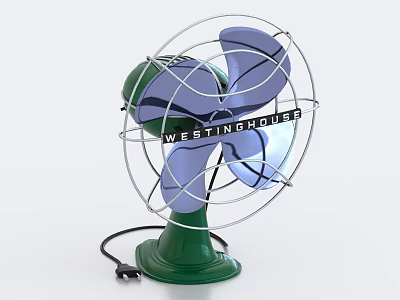 Westinghouse Vintage Electric Fan With Green Base Blue Blades And Metal Wire Guard 3d model