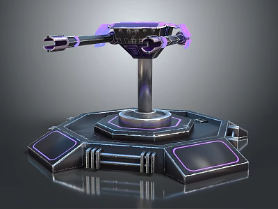 Futuristic Sci Fi Weapon With Double Barrel Purple Glow Mechanical Structure And Hexagonal Base 3d model
